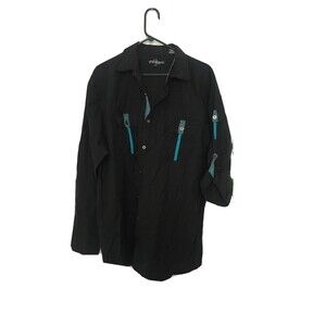 Old Skool Men's Long Sleeve Button Up Shirt Casual Size 2XL Black Blue